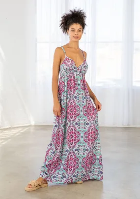 Stained Glass Print Plunge Double Strap Maxi Dress