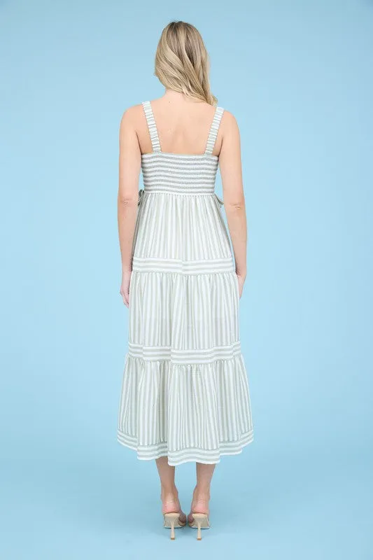 STRIPE TIE SLEEVELESS MIDI DRESS