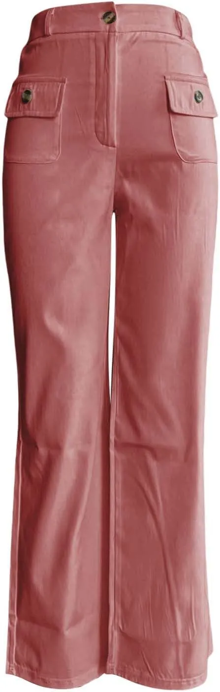 Women High Waist Wide Leg Pants Stretchy Solid Color Tummy Control Trousers Business Work Casual Pants with Pockets