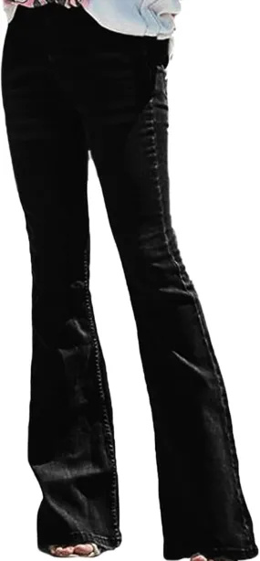 Women High-Waisted Skinny Stretch Flare Jeans Bootcut Bell Bottom Jeans Stretch Slimming Bell Bottoms Jeans Leggings