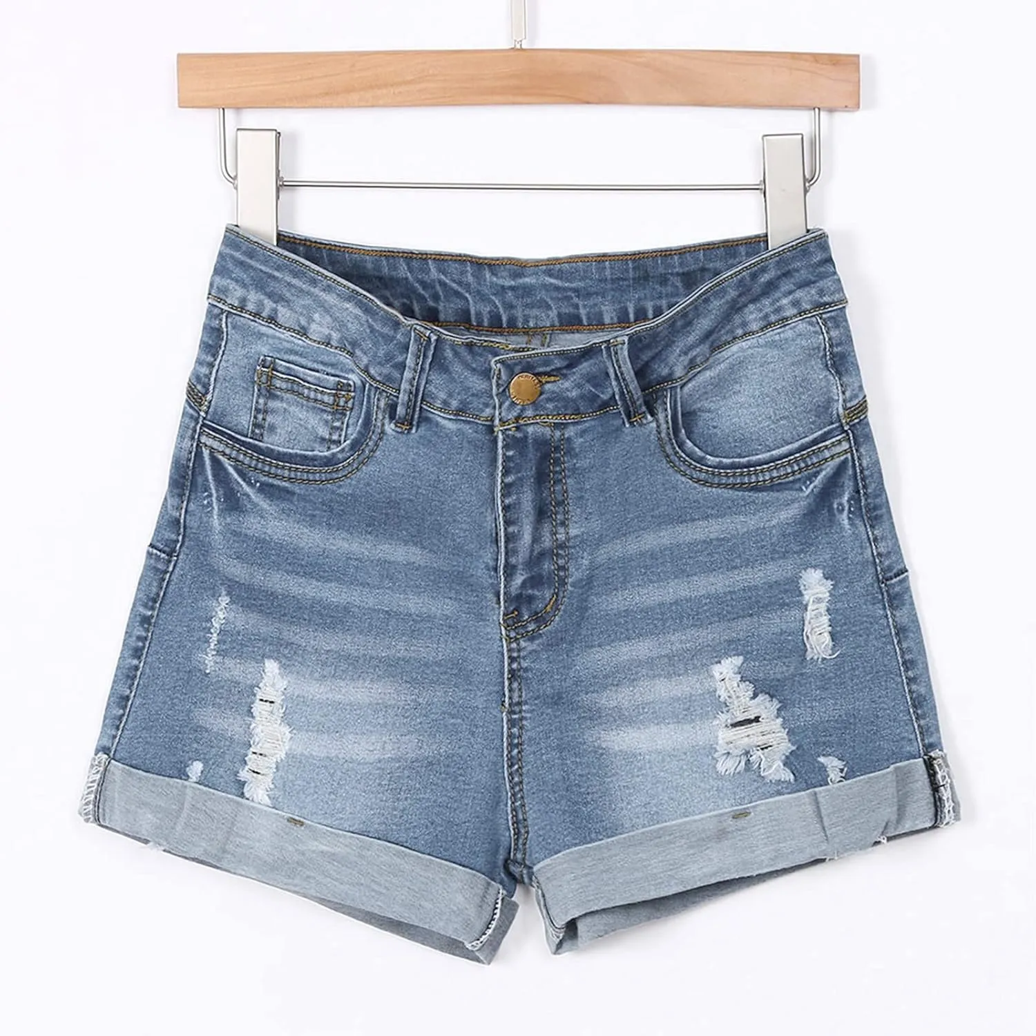 Women Shorts Jeans Casual Hole Mini Ripped Denim Shorts Pants Washed Women's Jeans high Waisted Jeans with Pockets
