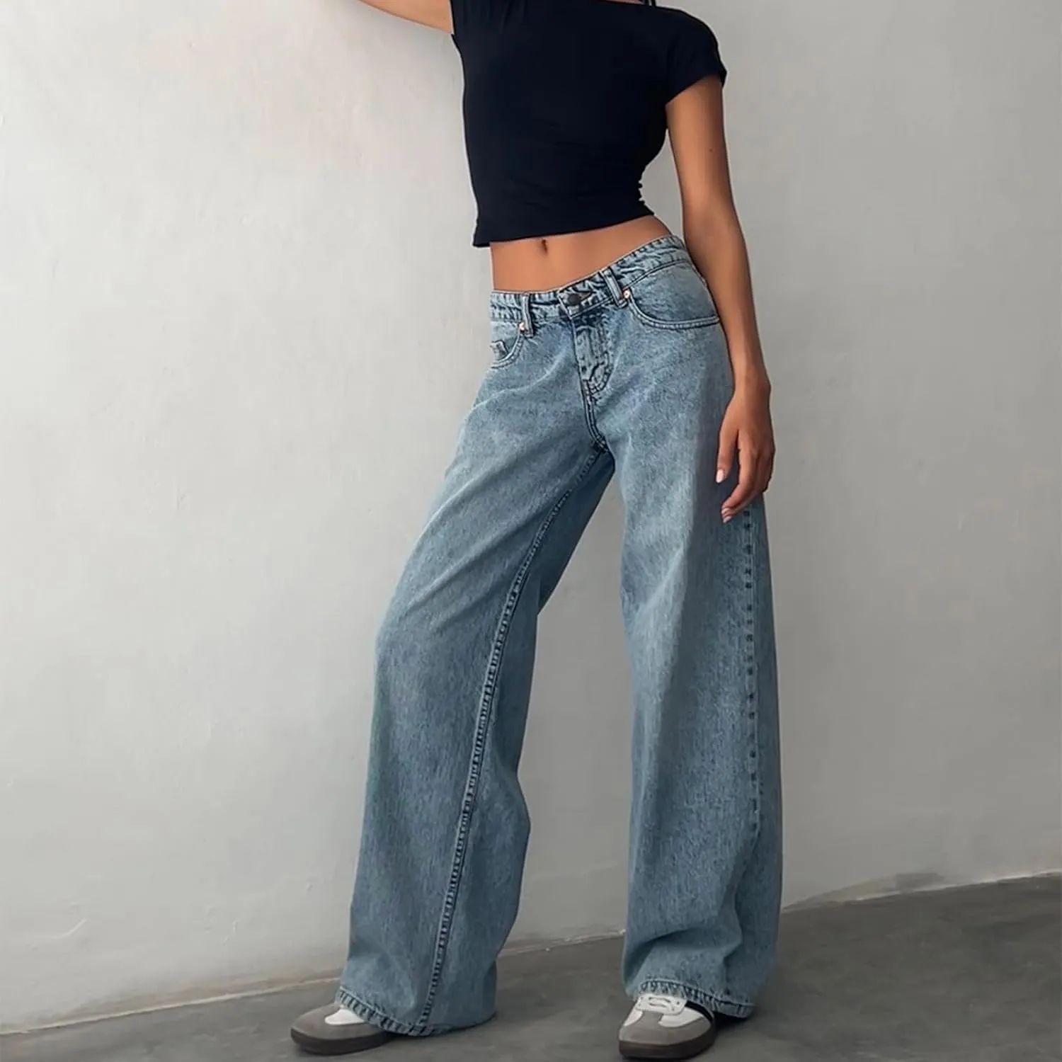 Women Wide Leg Jeans Casual High Waist Baggy Boyfriend Denim Pants Y2K Straight Streetwear Jeans Mom Jeans Trousers