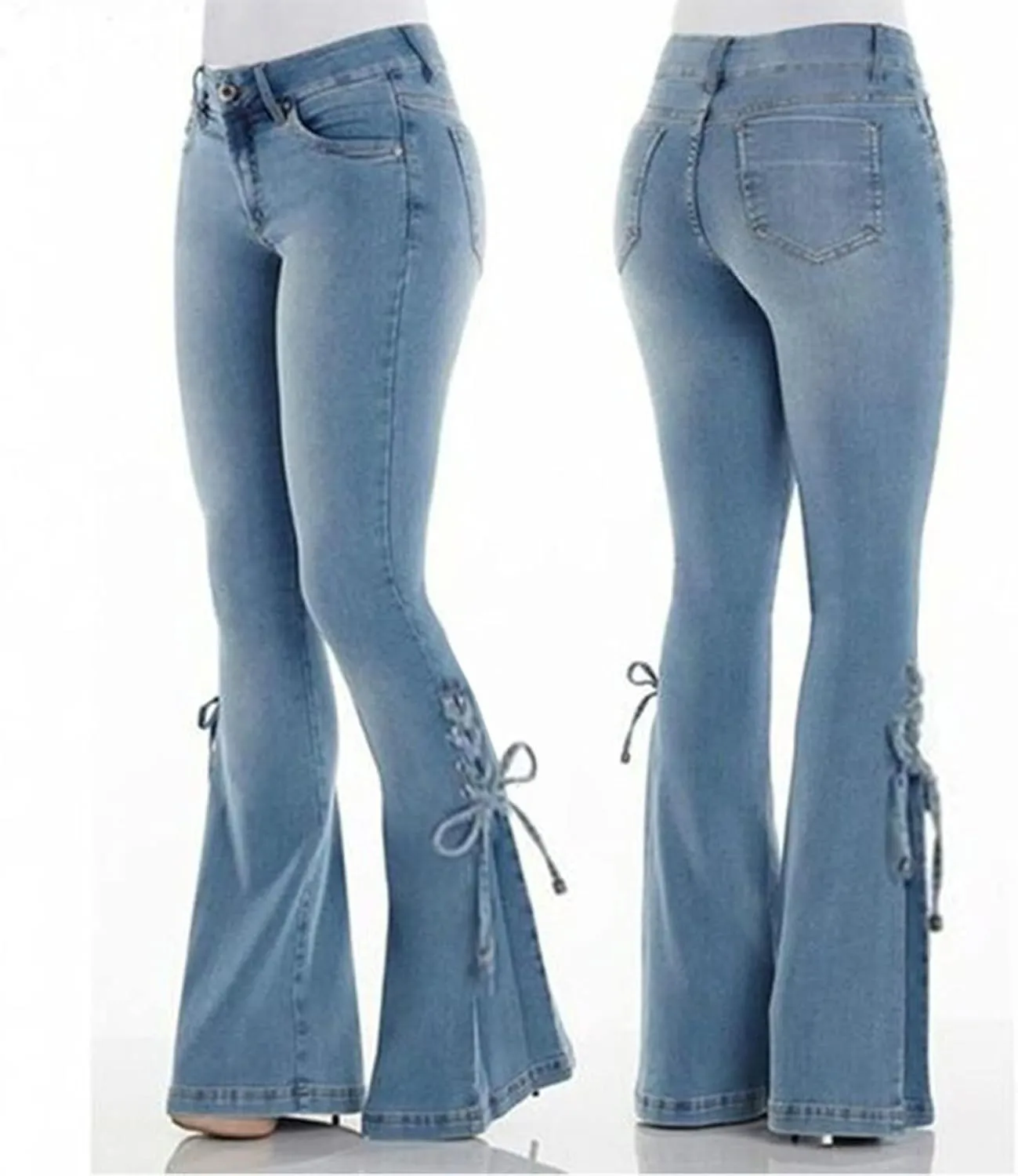 Womens Casual Straight Leg Jeans Classic Stretch Wide Leg Jeans Casual Pull On Ripped Boyfriend Jeans