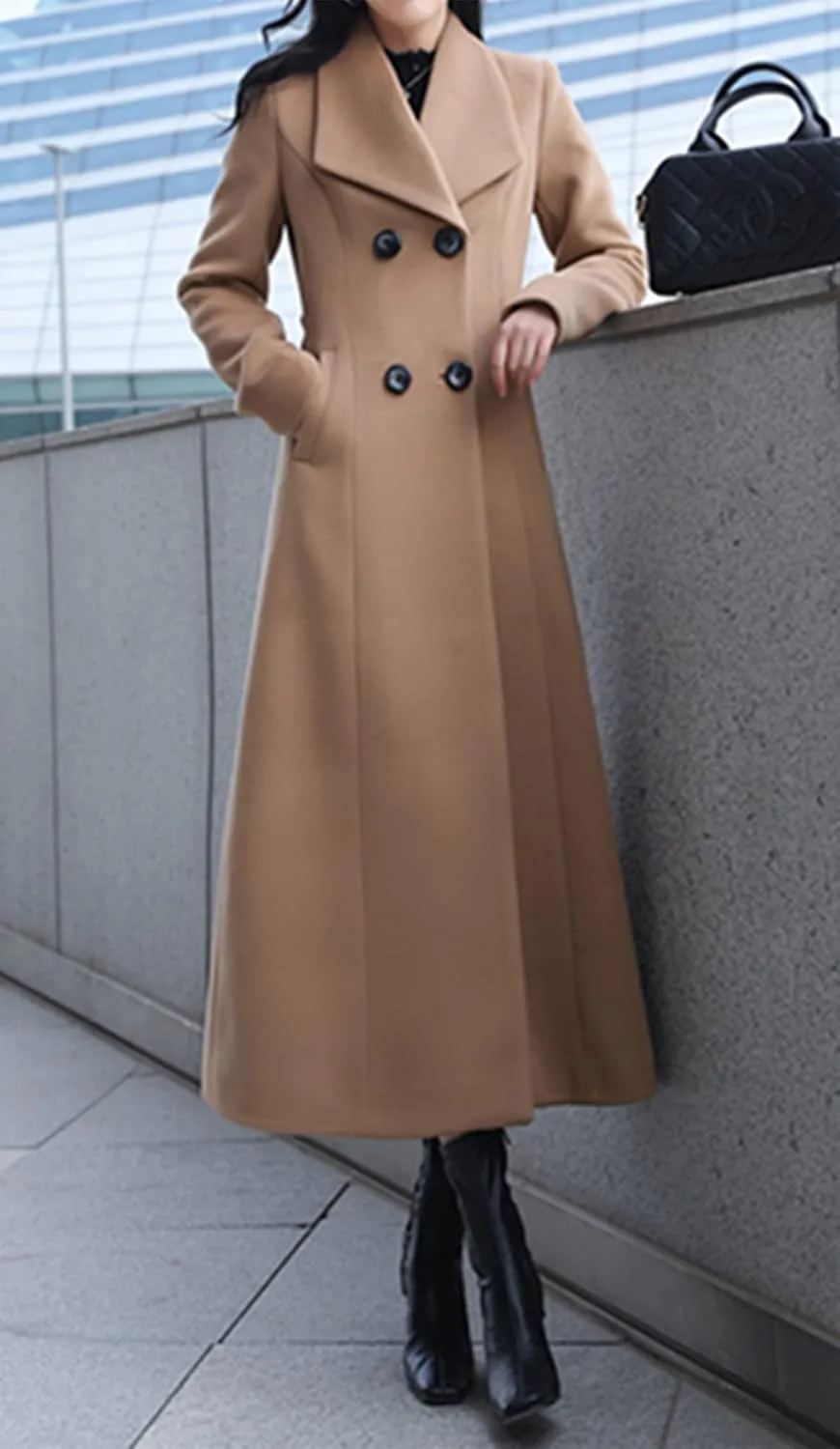Women's Charming Long Wool Trench Coat Winter Double Breasted Classic Warm Thick Jacket