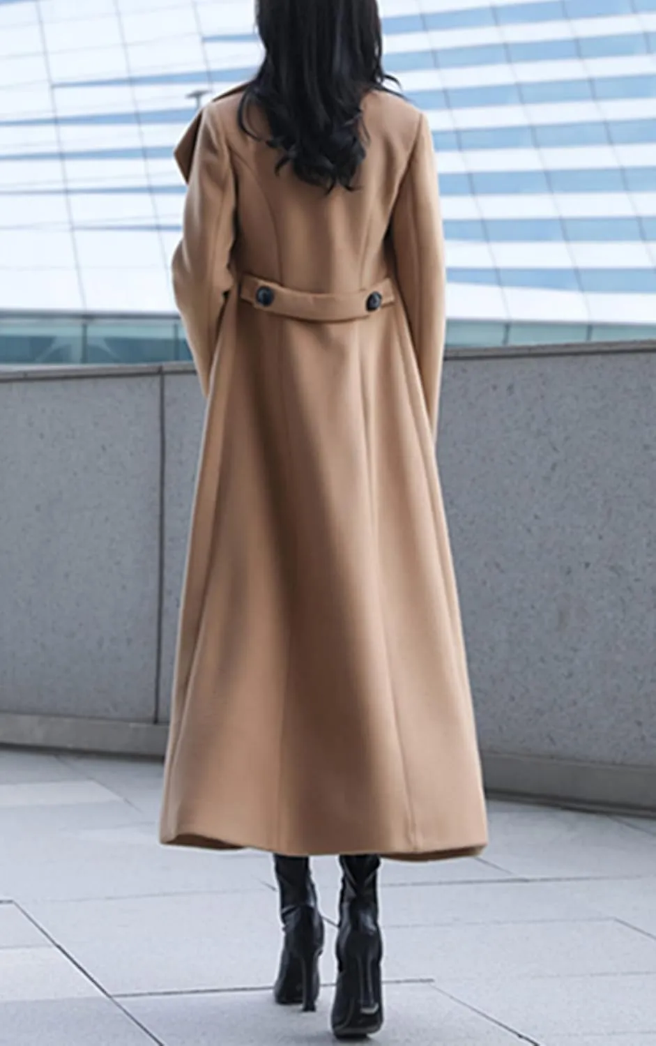 Women's Charming Long Wool Trench Coat Winter Double Breasted Classic Warm Thick Jacket