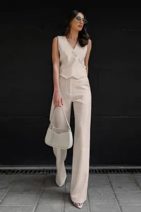 Women's Cotton and Linen Vest and Wide-Leg Pants Two-Piece Set
