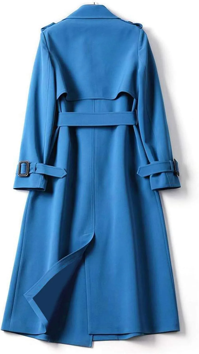 Women's Double Breasted Long Trench Coat Belted Notch Lapel Overcoat Windproof Classic Outerwear