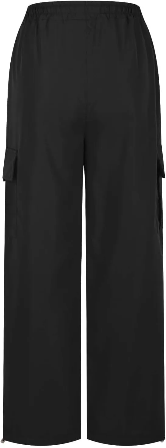 Women's Elastic High Waist Cargo Pants Straight Wide Leg Trouser Baggy Stretchy Quick Dry Sweatpants 6 Pockets Jogger