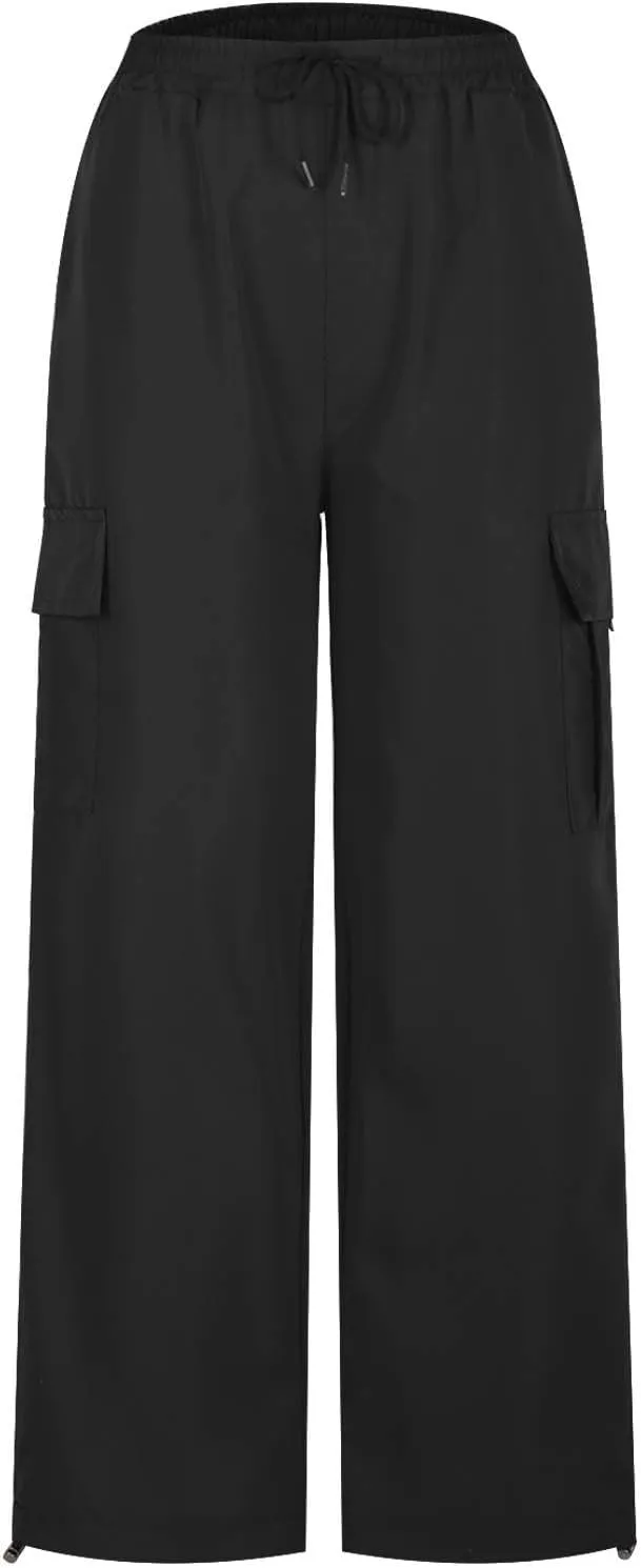 Women's Elastic High Waist Cargo Pants Straight Wide Leg Trouser Baggy Stretchy Quick Dry Sweatpants 6 Pockets Jogger