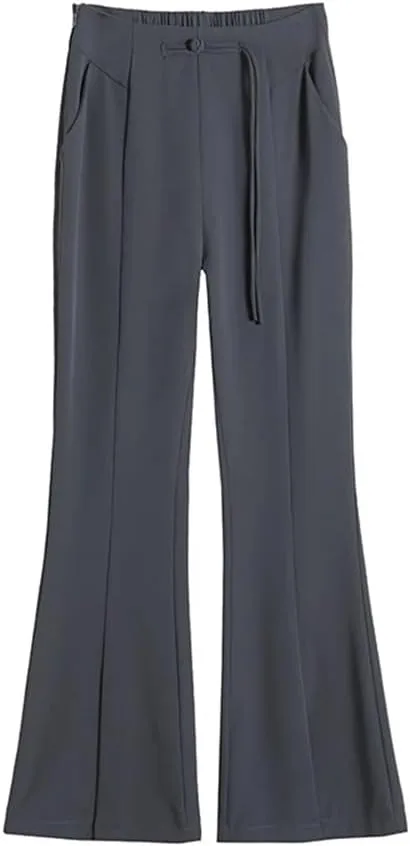 Women's High Waist Suit Wide Leg Full Pants Summer Elegant Buttons Straight Loose Trousers