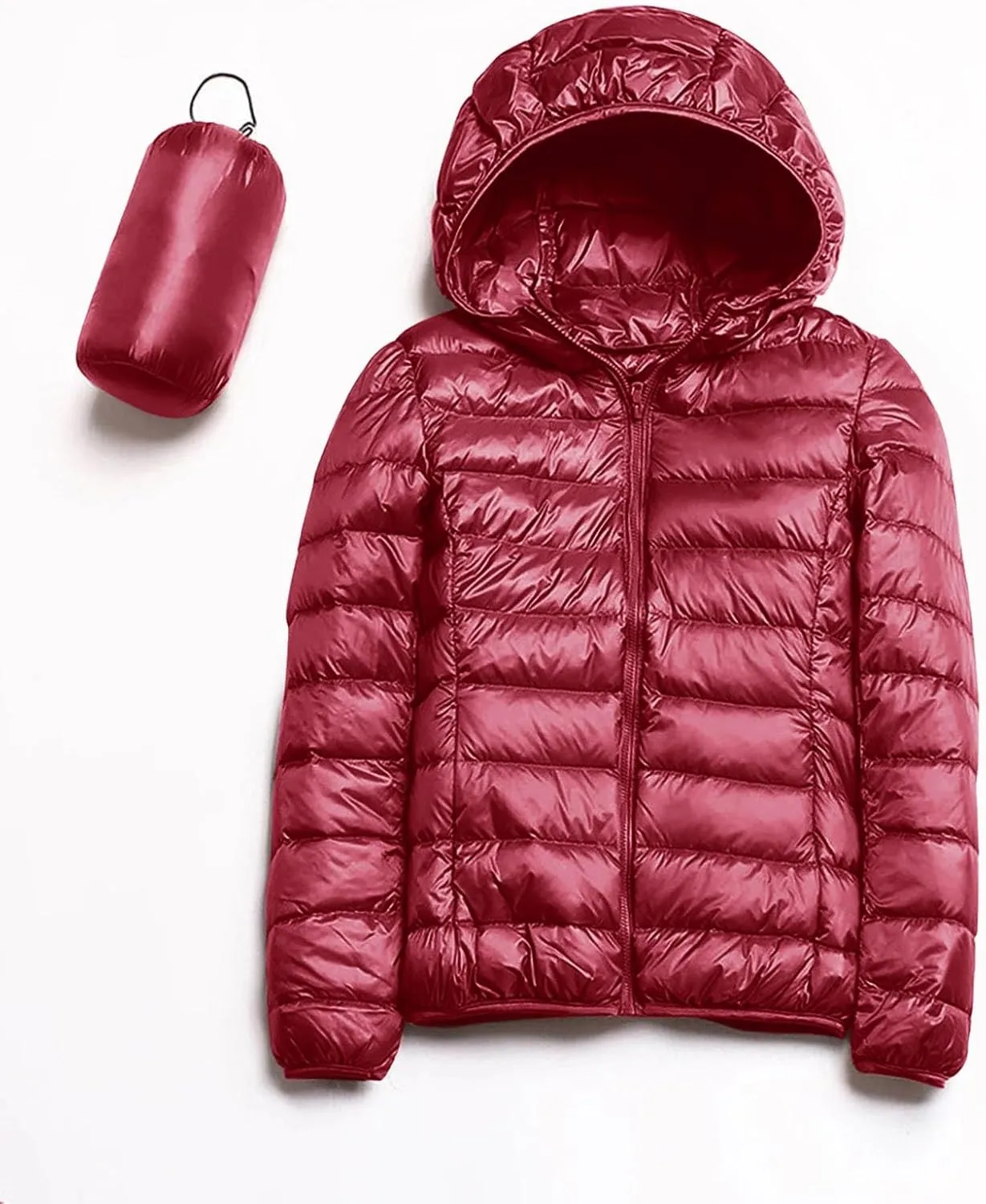 Women's Hooded Packable Ultra Light Weight Short Down Jacket Full-Zip Short Puffer Jackets
