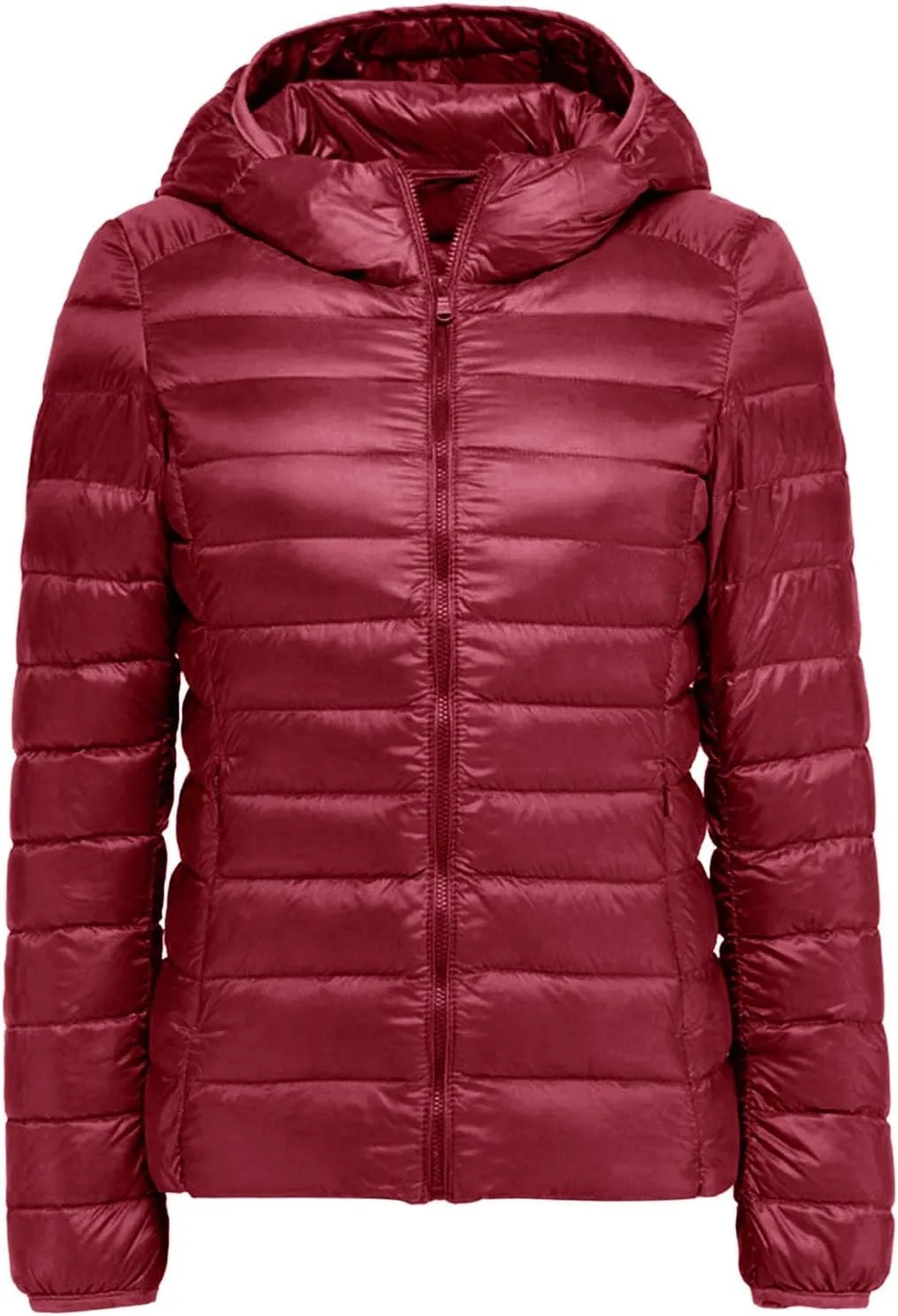 Women's Hooded Packable Ultra Light Weight Short Down Jacket Full-Zip Short Puffer Jackets