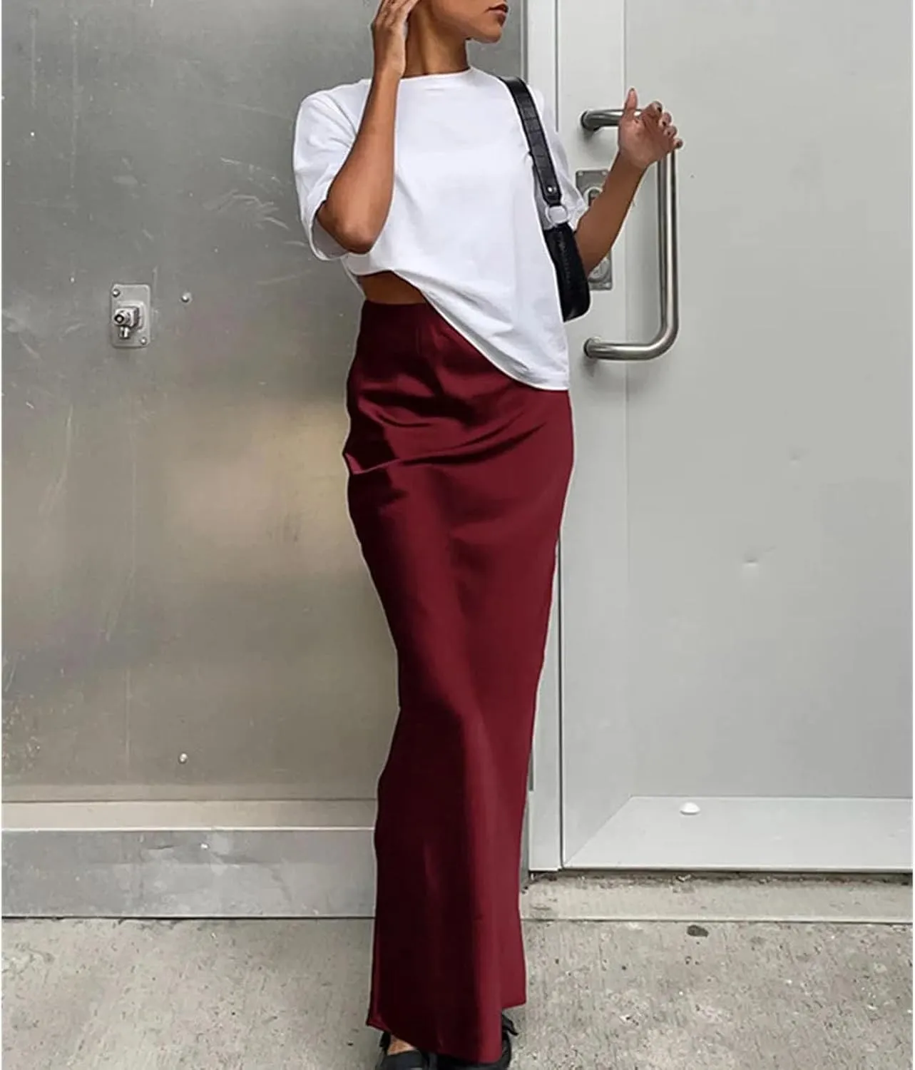 Women's Medium-Length Slim high Waist Office Long Skirt, Women's Elegant Satin Fashion Mermaid Skirt