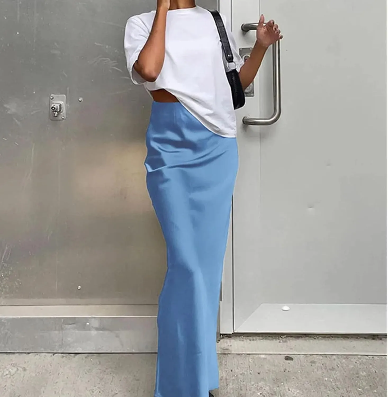 Women's Medium-Length Slim high Waist Office Long Skirt, Women's Elegant Satin Fashion Mermaid Skirt
