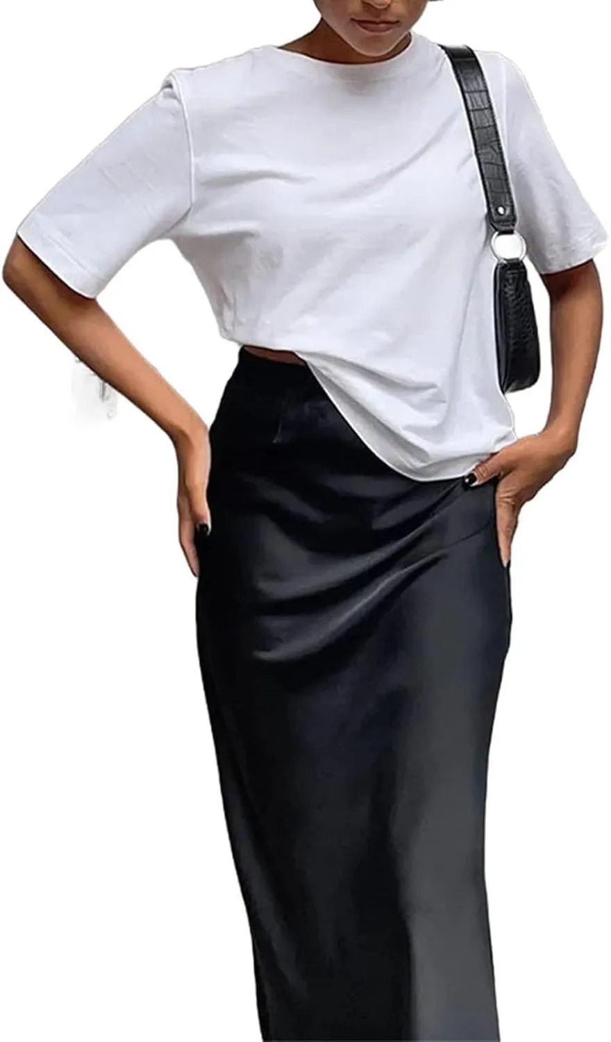 Women's Medium-Length Slim high Waist Office Long Skirt, Women's Elegant Satin Fashion Mermaid Skirt