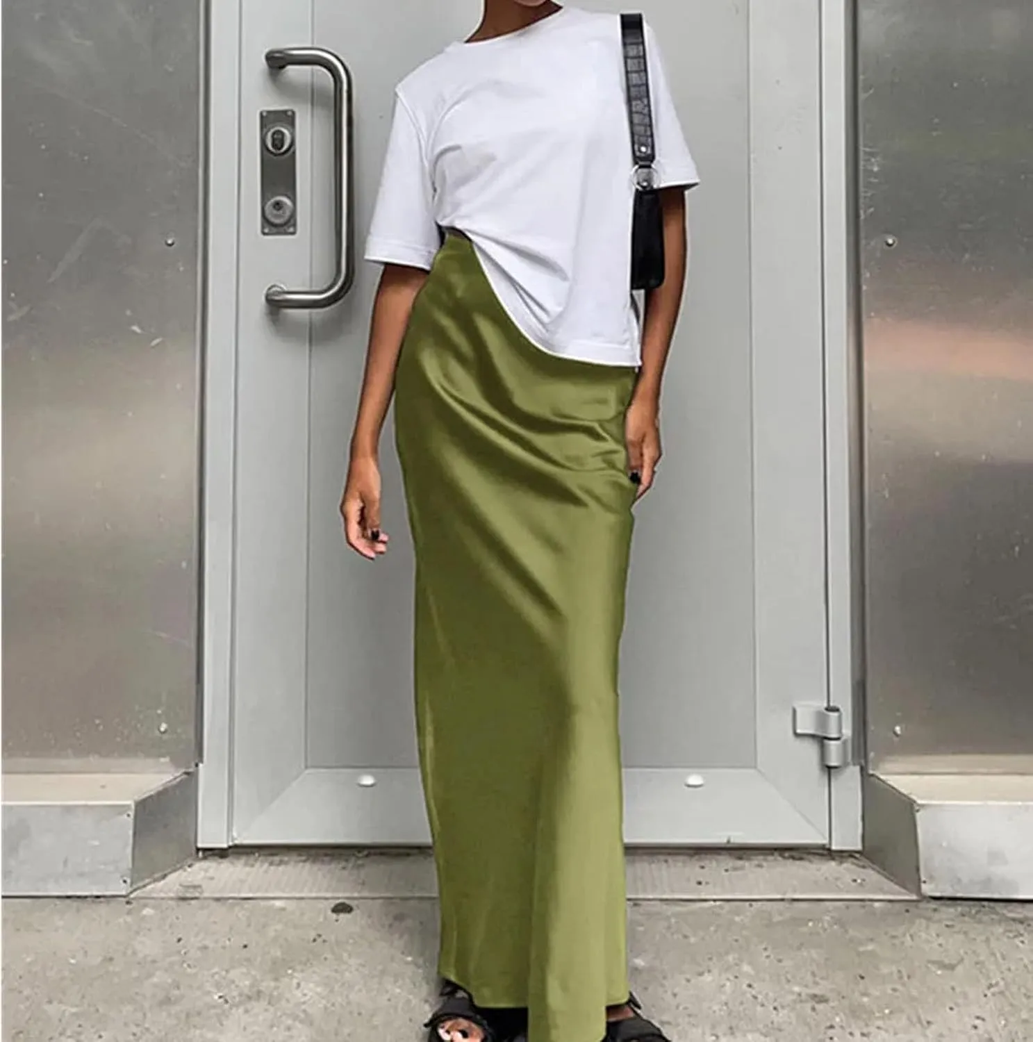 Women's Medium-Length Slim high Waist Office Long Skirt, Women's Elegant Satin Fashion Mermaid Skirt