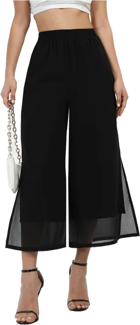 Women's Summer Capris Wide Leg Palazzo Pants Dressy Casual Split Chiffon Trousers