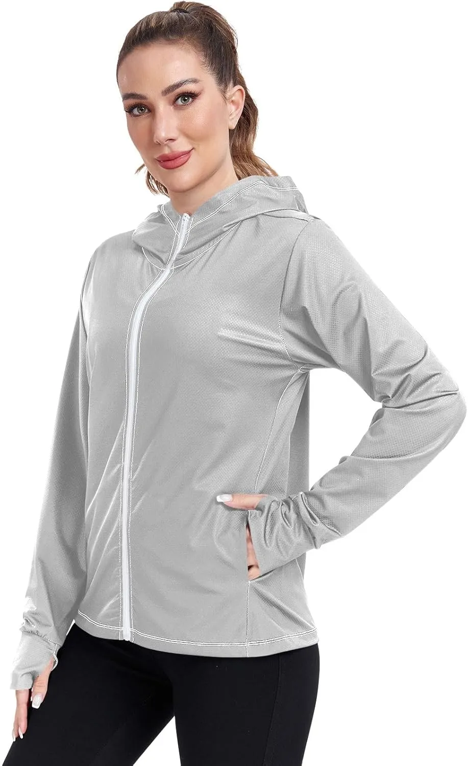 Womens UPF Hoodie Light Salmon Long Sleeve Sun Shirt for Women with Pocket Womens SPF 50 Shirts Long Sleeve Lightweight