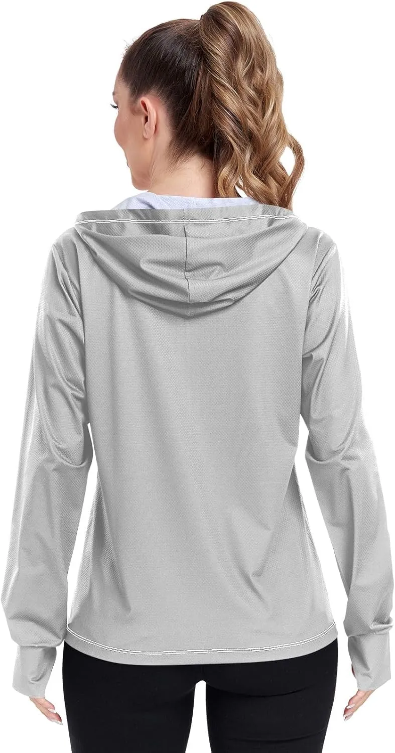 Womens UPF Hoodie Light Salmon Long Sleeve Sun Shirt for Women with Pocket Womens SPF 50 Shirts Long Sleeve Lightweight