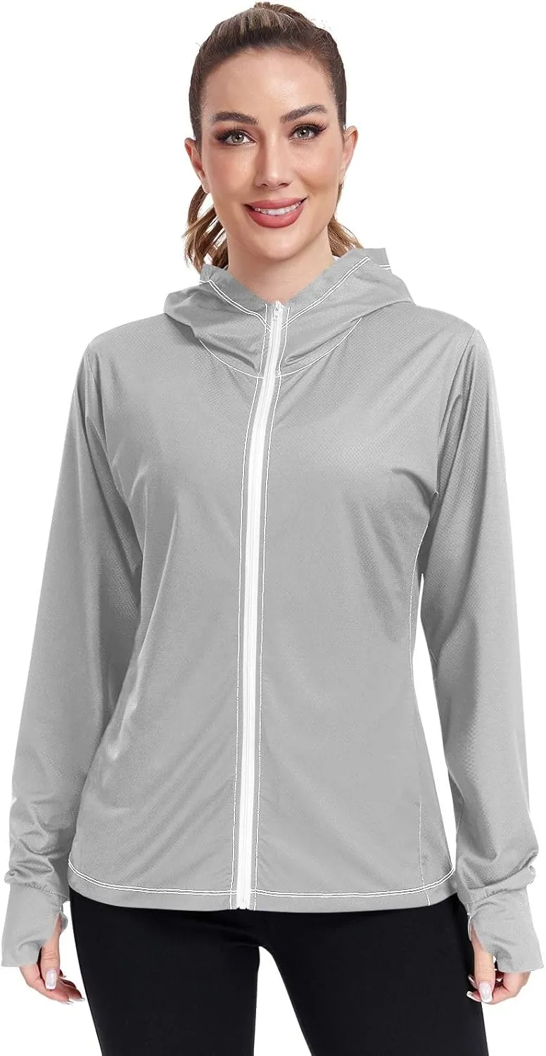 Womens UPF Hoodie Light Salmon Long Sleeve Sun Shirt for Women with Pocket Womens SPF 50 Shirts Long Sleeve Lightweight