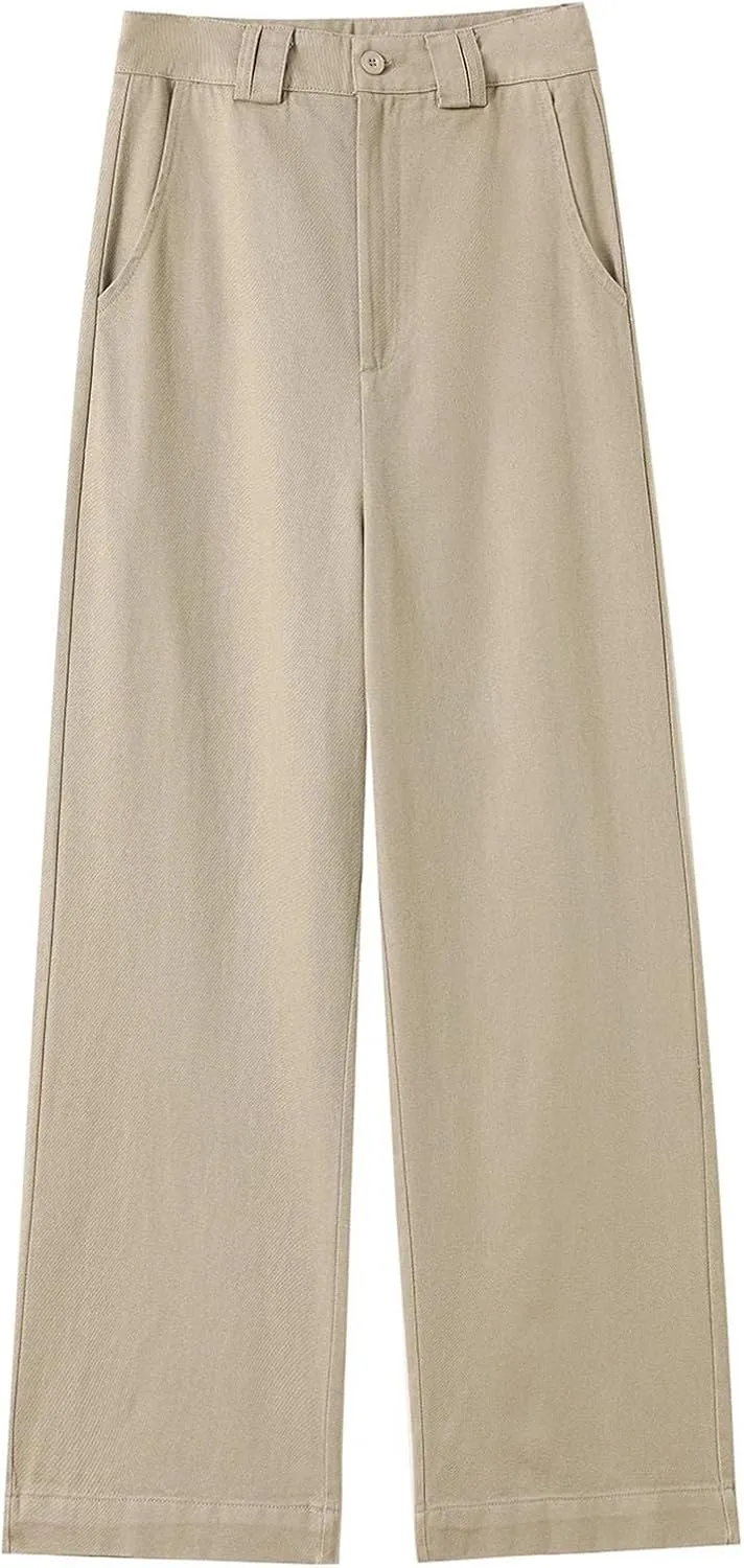 Women's Wilde Leg Pants with Belted High Waist Loose Elegant Ankle Length Trousers Female