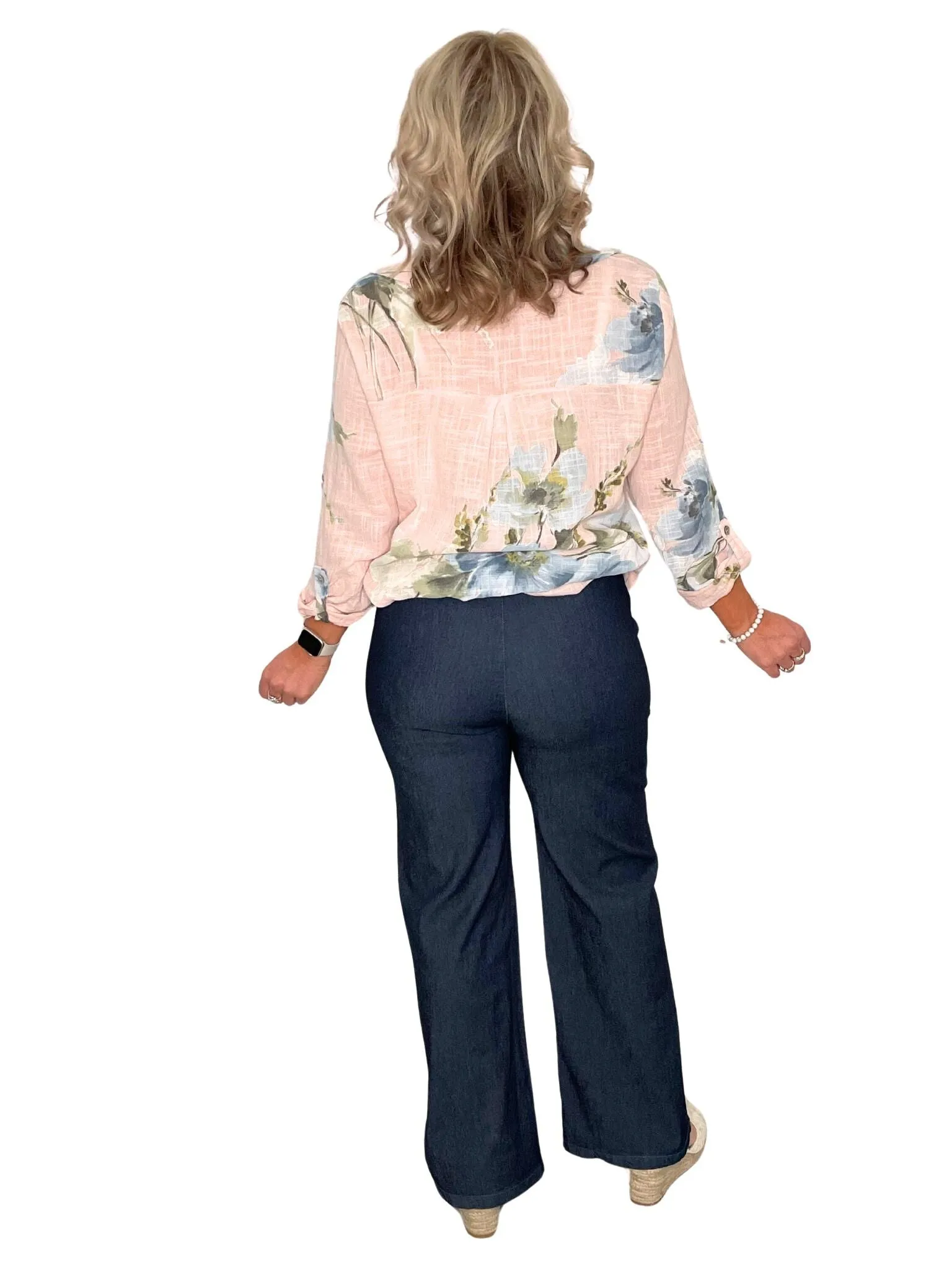 Yasmine Comfy & Stretchy Wide Legged Denim Look Trousers
